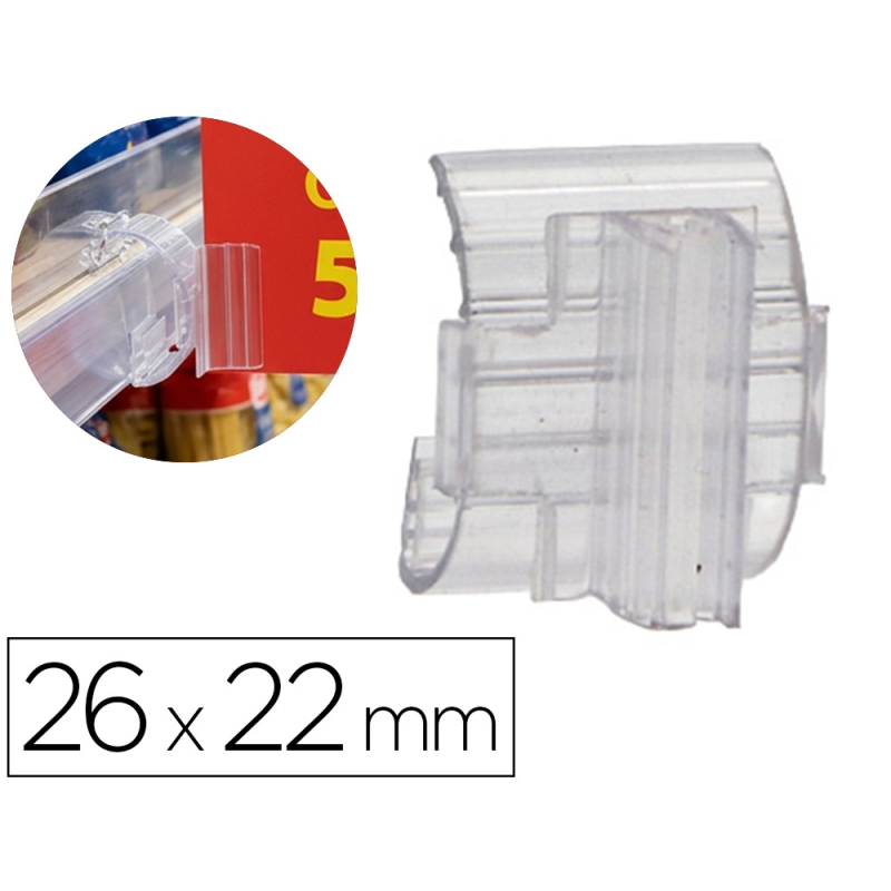 Soporte portaprecios q-connect curvo clip de gran agarre y ajustable para estanteria etiqueta 26x22 mm