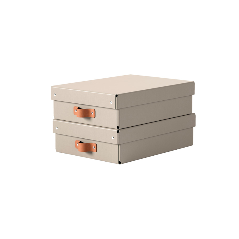 Caja de almacenaje leitz carton mediana baja con asa de piel color azul pack de 2 unidades