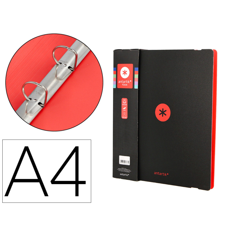 Carpeta 4 anillas de 35 mm mixtas antartik a4 foam bicolor negro rojo