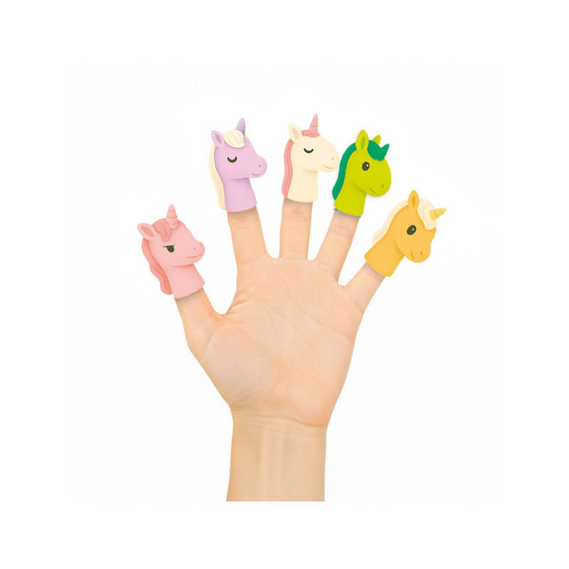 Marionetas de dedos imaginovo tiny tales pvc unicornios blister de 5 unidades surtidas