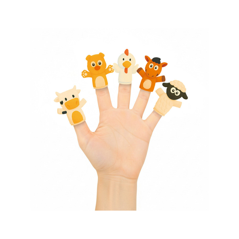 Marionetas de dedos imaginovo tiny tales pvc granja blister de 5 unidades surtidas