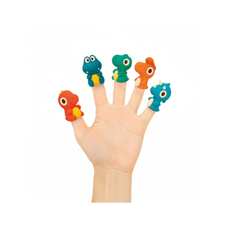 Marionetas de dedos imaginovo tiny tales pvc dinosaurios blister de 5 unidades surtidas