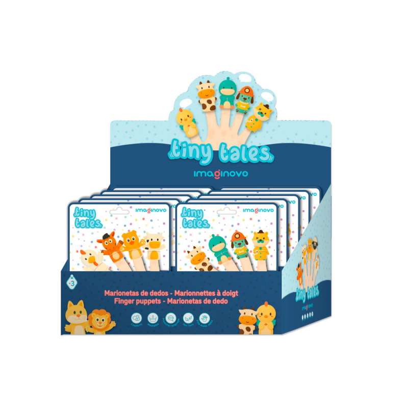 Marionetas de dedos imaginovo tiny tales pvc expositor de carton sobremesa 10 unidades surtidas 360x235x320 mm