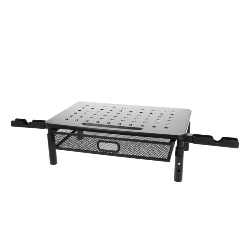 Soporte q-connect para monitor metalico regulable en altura con cajon y dos soportes para movil