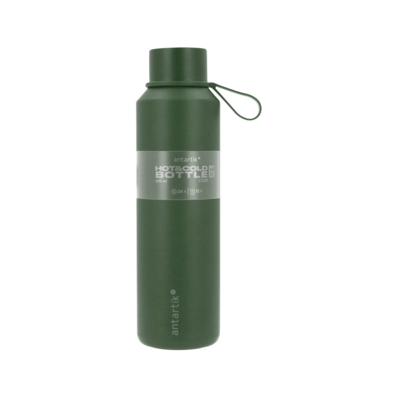 Botella portaliquidos antartik core isotermica acero inoxidable libre de bpa verde militar 600 ml