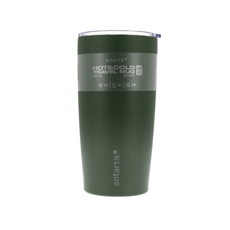 Vaso termico antartik mono tapa hermetica acero inoxidable libre de bpa verde militar 520 ml