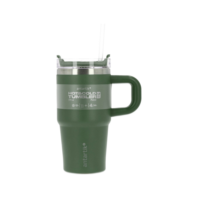 Taza termica asa antartik pulse isotermica tapa hermeticacero inoxidable pajita libre bpa verde militar 570 ml