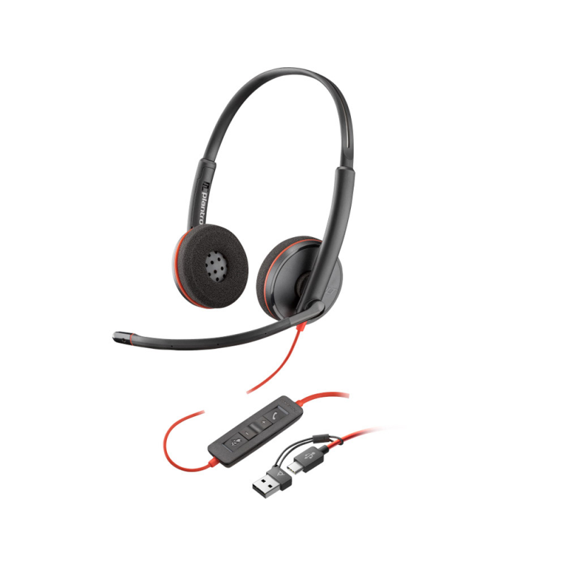 Auriculares poly con cable blackwire 3220 stereo usb-c + adaptador usb-c/a
