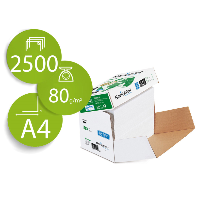 Papel fotocopiadora navigator din a4 80 gramos caja de 2500 hojas