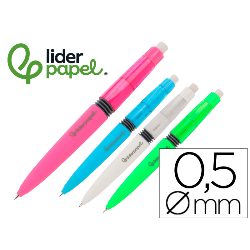 Portaminas liderpapel coleccion 2 con fuelle y goma con acabado soft touch 0,5 mm 4 colores surtidos