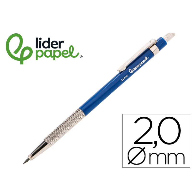 Portaminas liderpapel coleccion 4 con clip y sacapuntas 2 mm azul