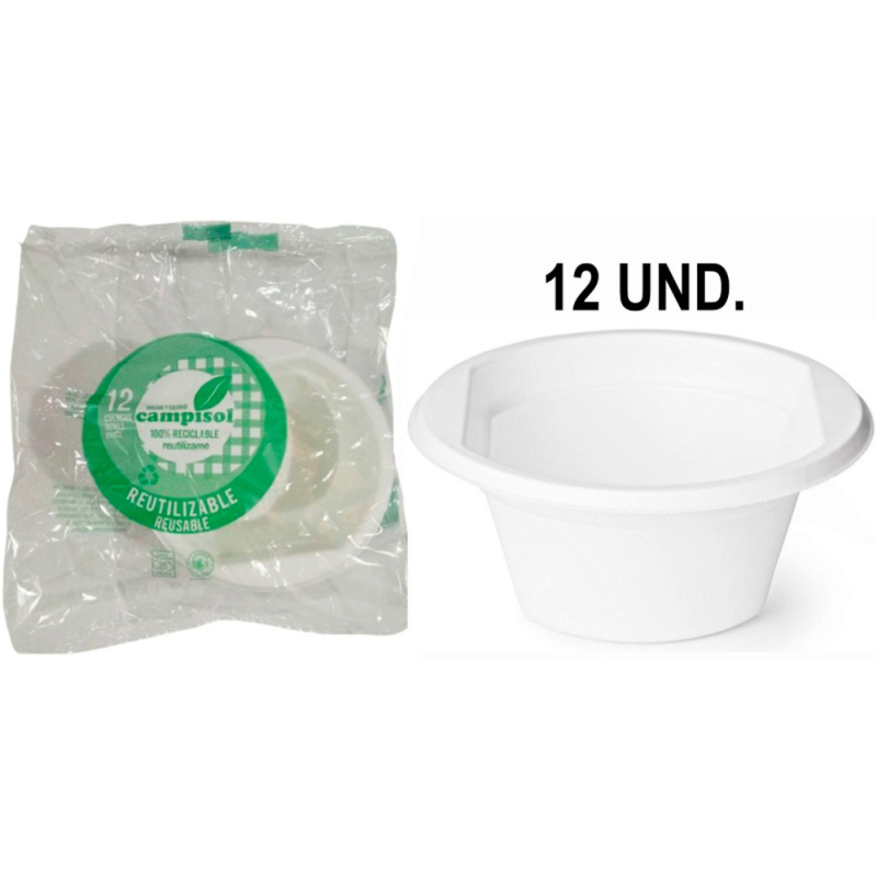 Cuenco de plastico reutilizable campisol 250 ml paquete de 12 unidades