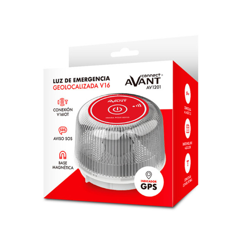 Luz de emergencia avant v16 baliza geolocalizada homologada dgt con base imantada