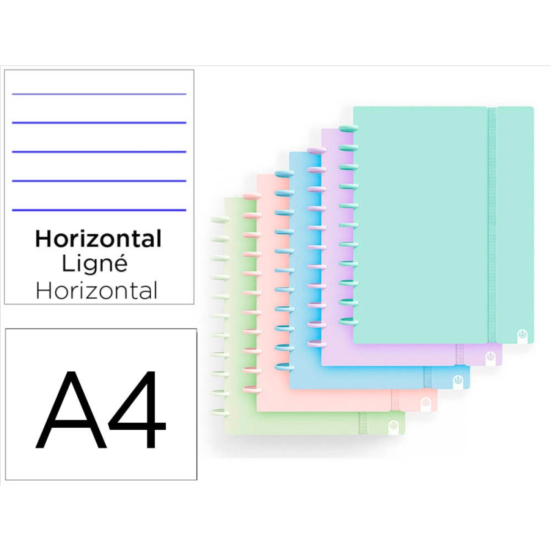 Cuaderno ingeniox foam a4 80h rayado horizontal colores pastel surtidos