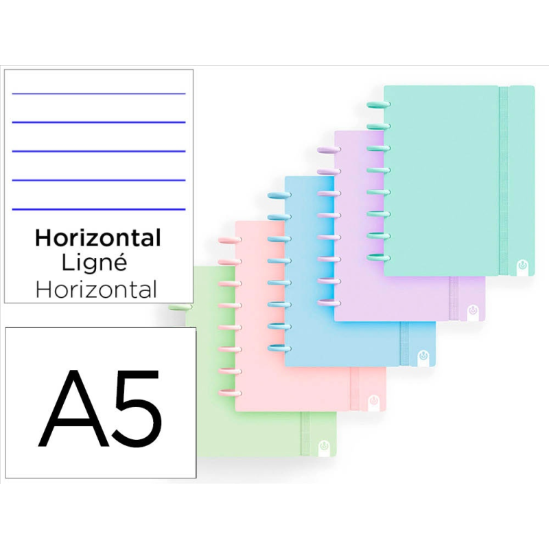Cuaderno ingeniox foam a5 80h rayado horizontal colores pastel surtidos