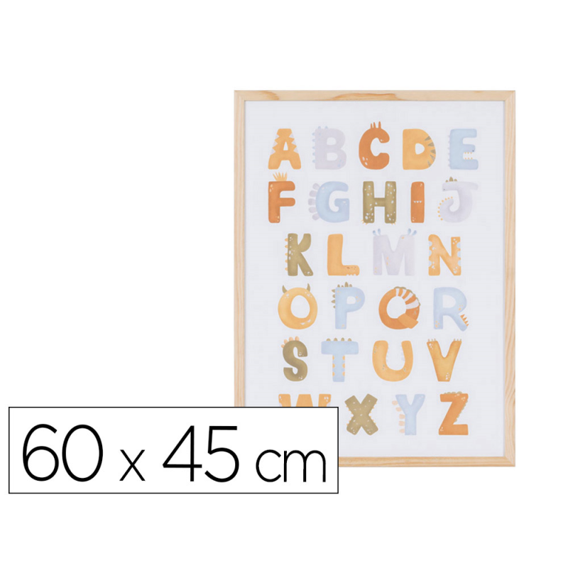Pizarra blanca bi-office magnetica acero lacado blanco marco de madera con alfabeto para niños 600x450 mm