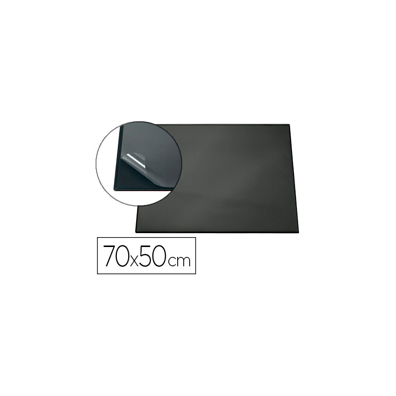 Vade sobremesa durable negro con tapa transparente 70x50 cm