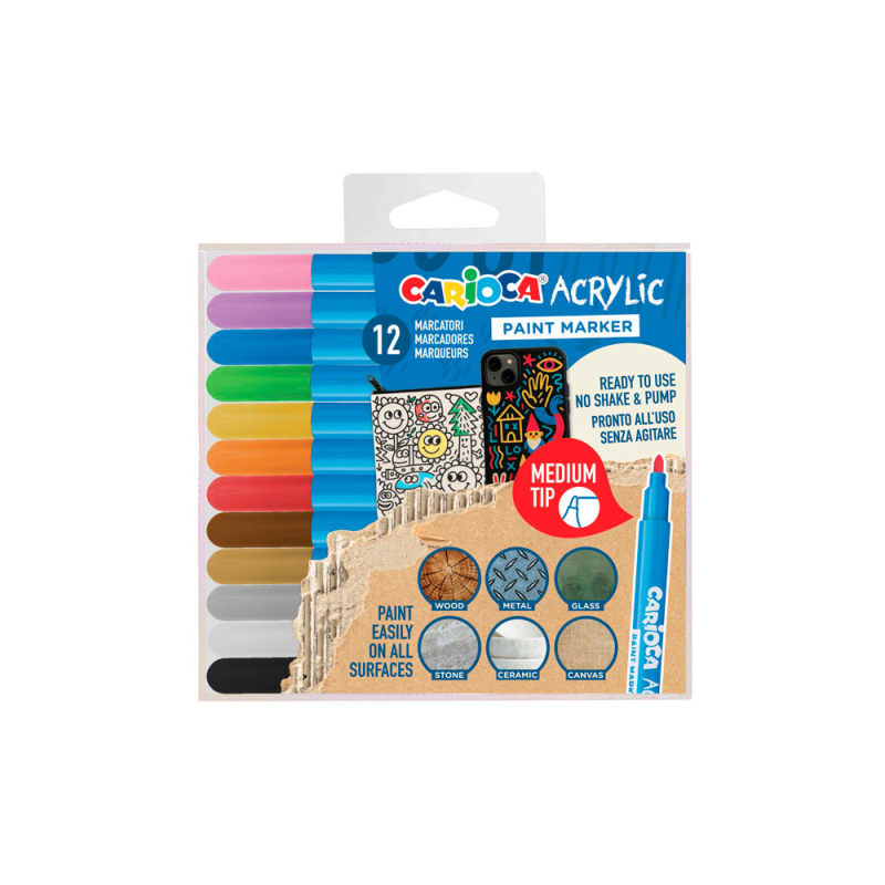 Rotulador carioca acrilico paint marker punta media tip estuche de 12 unidades colores surtidos