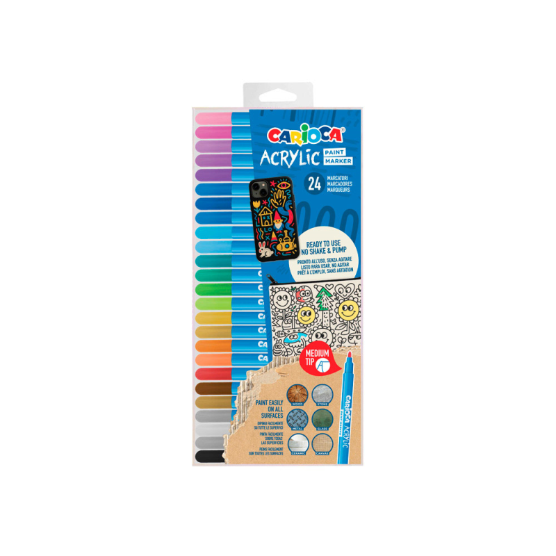 Rotulador carioca acrilico paint marker punta media tip estuche de 24 unidades colores surtidos