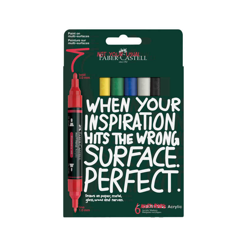 Rotulador faber castell acrilico doble punta caja de 6 unidades colores basicos surtidos
