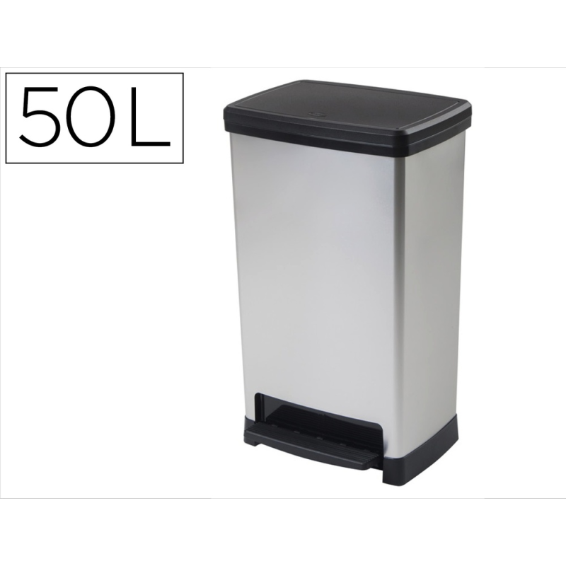 Contenedor plastico cep elite con tapa y pedal dos compartimentos 50 l color plata 390x288x654 mm