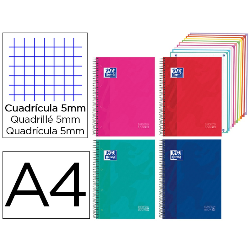 Cuaderno espiral oxford europeanbook 10 tapa extradura din a4 200 hojas cuadro 5 mm