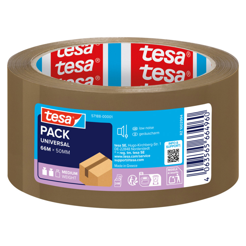 Cinta adhesiva tesa marron polipropileno 66 m x 50 mm para embalaje