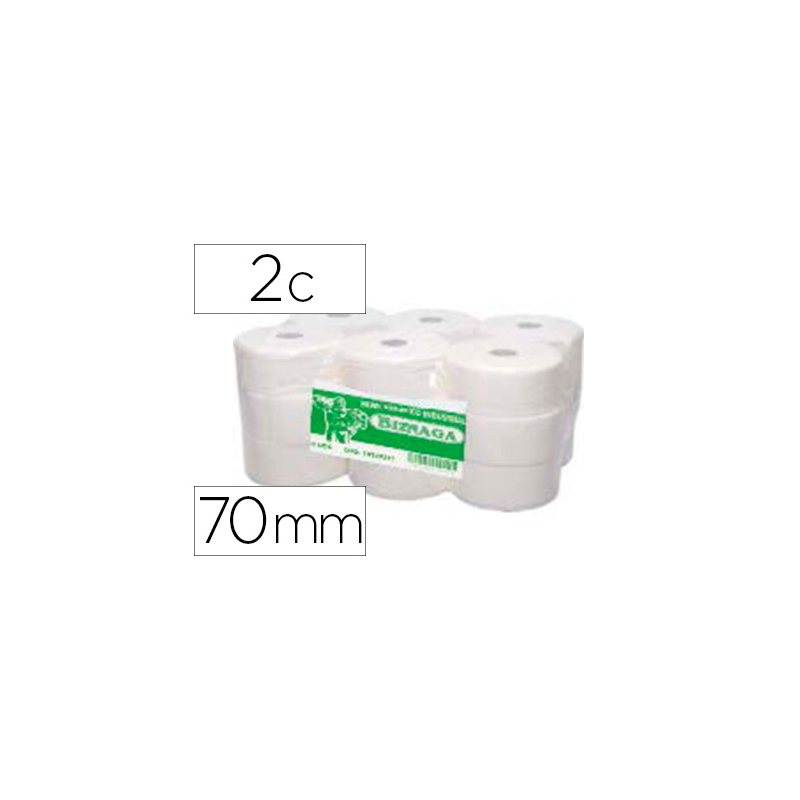 Papel higienico biznaga jumbo 2 capas celulosa blanca mandril 76 mm para dispensador kf16756