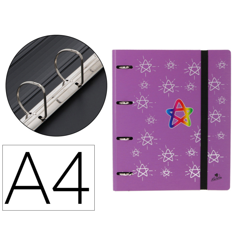 Carpeta 4 anillas 40 mm mixtas mariola polyfoam din a4 sin recambio estrellas