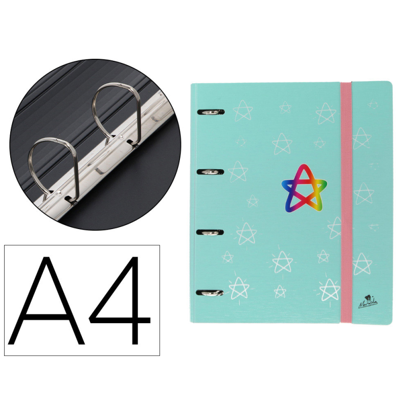 Carpeta 4 anillas 40 mm mixtas mariola polyfoam din a4 sin recambio pastel estrellas
