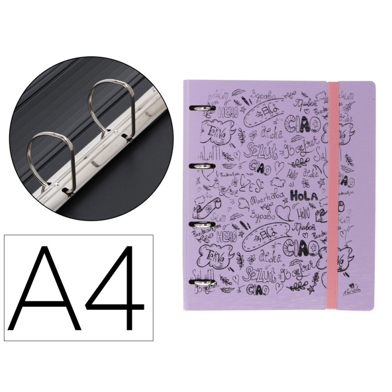 Carpeta 4 anillas 40 mm mixtas mariola polyfoam din a4 sin recambio pastel hola
