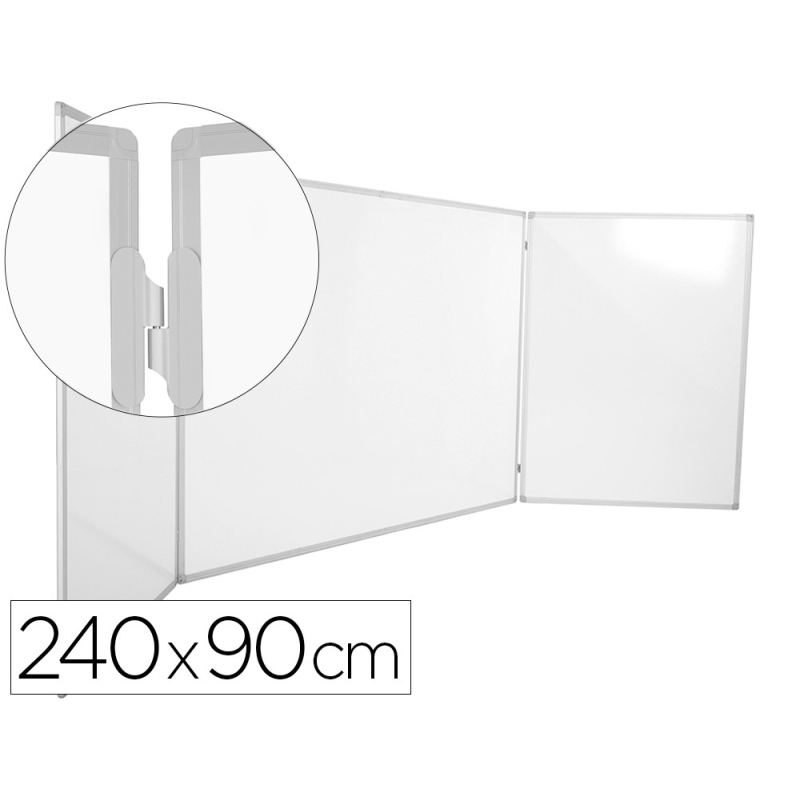 Pizarra blanca rocada triptica lacada magentica marco de aluminio 240x90 cm