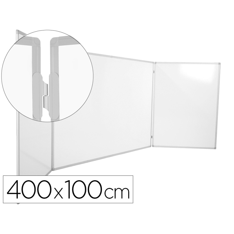 Pizarra blanca rocada triptica lacada magnetica marco de aluminio 400x100 cm