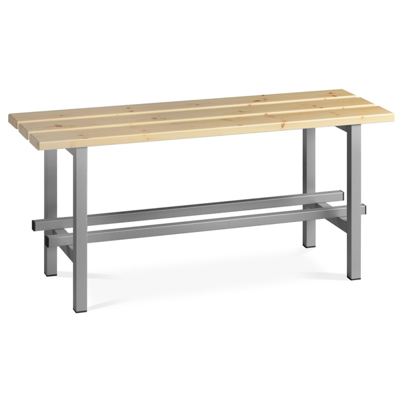 Banco de madera con zapatero estructura acero y listones de pino barnizados 1500 mm