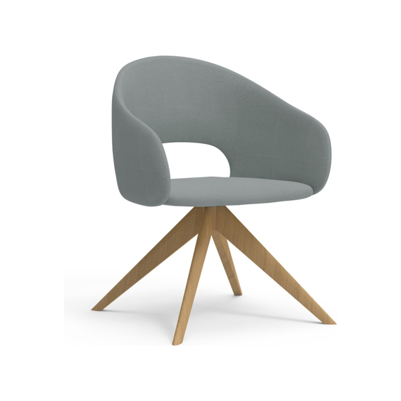 Butaca rocada avon-d con base de madera de 4 patas base color madera oscuro tapizado gris 60x56x81 cm