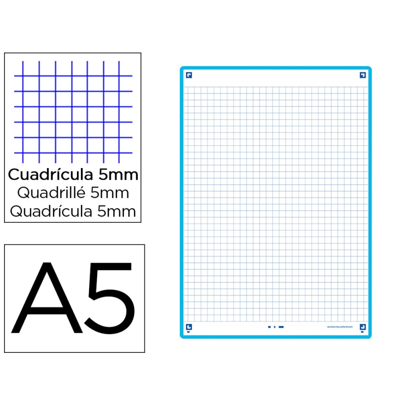 Ficha de revision oxford flashcards 2.0 148x210 mm 250 g cuadricula 5mm color turquesa paquete de 30