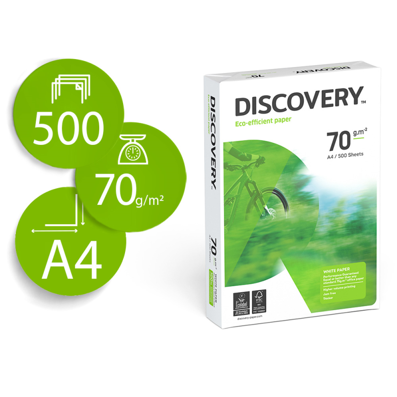 Papel fotocopiadora discovery din a4 70 gramos papel multiuso ink-jet y laser paquete de 500 hojas