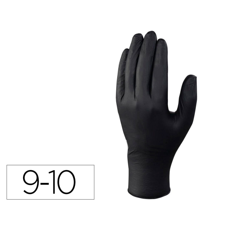 Guantes deltaplus de nitrilo desechable negro caja de 100 unidades talla 9-10