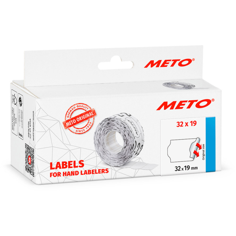 Etiquetas meto onduladas 32x19 mm blanca lisa adhesivo removible rollo de 1000 unidades