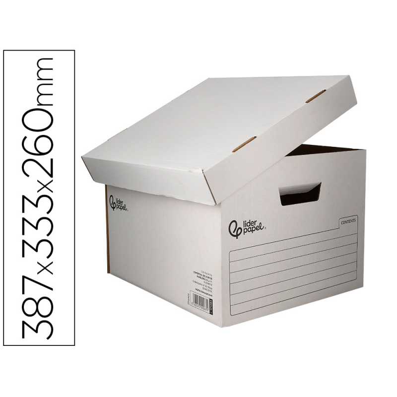 Cajon contenedor liderpapel carton automatico para 3 cajasarchivo definitivo folio / 4 archivadores a-z 387x333x260mm