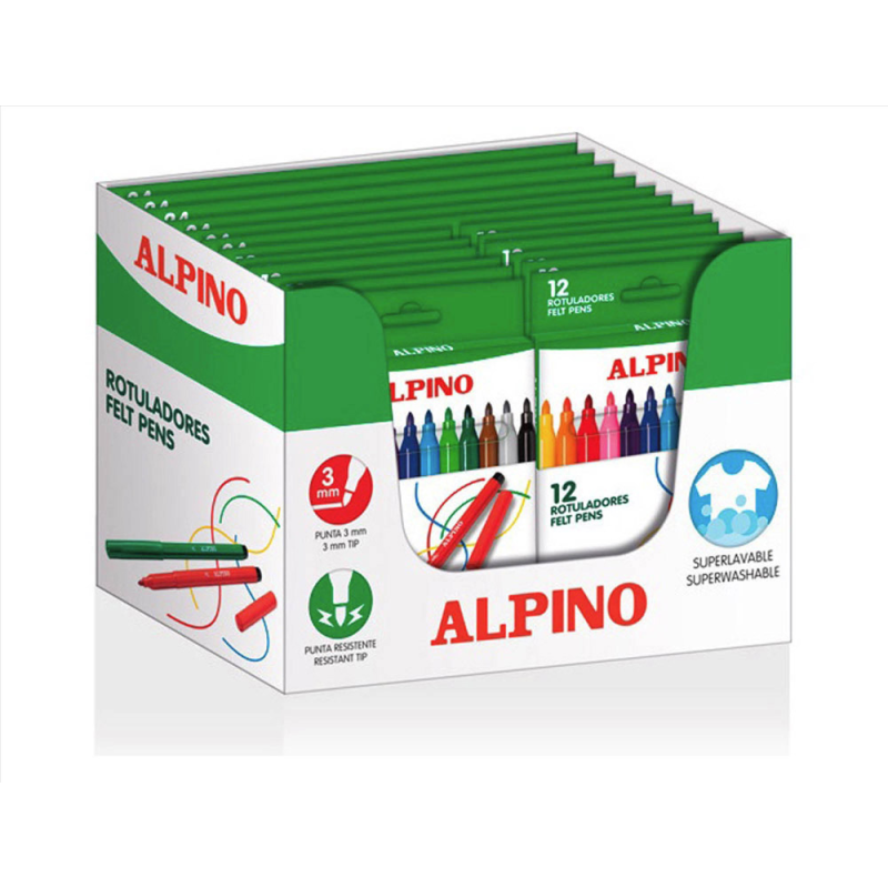 Rotulador alpino standard lote 12 cajas 12 colores surtidos + 6 cajas 24 colores surtidos (3 gratis)