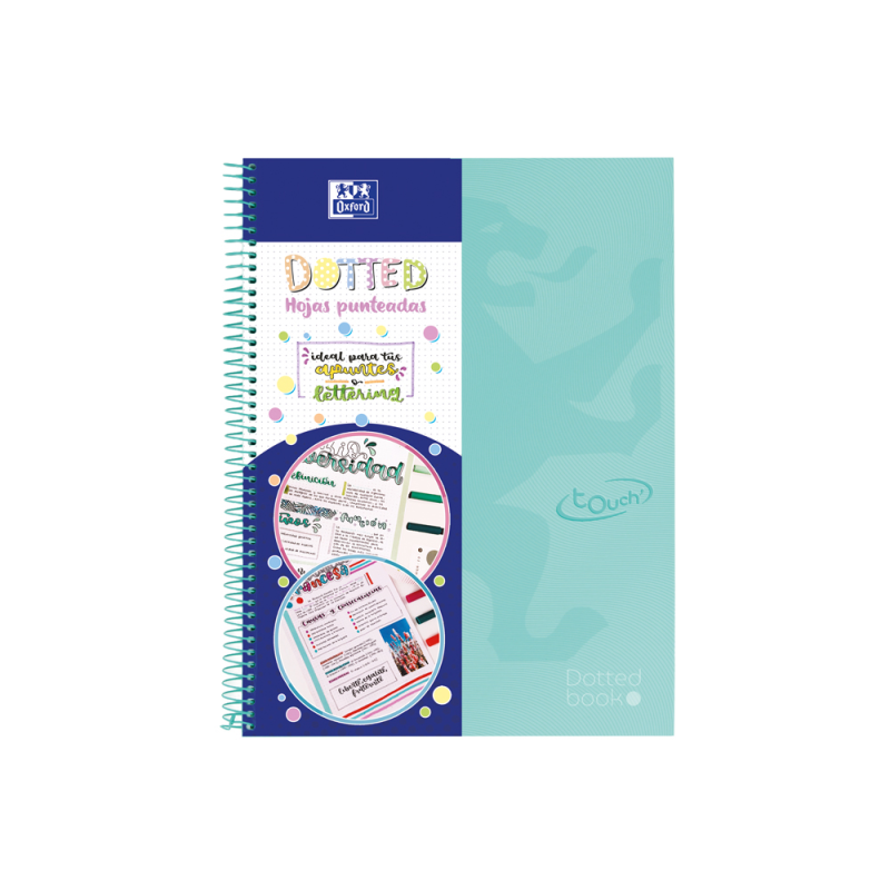Cuaderno espiral oxford europeanbook 0 school touch tapa extradura din a4+ 80 hojas puntos verde menta