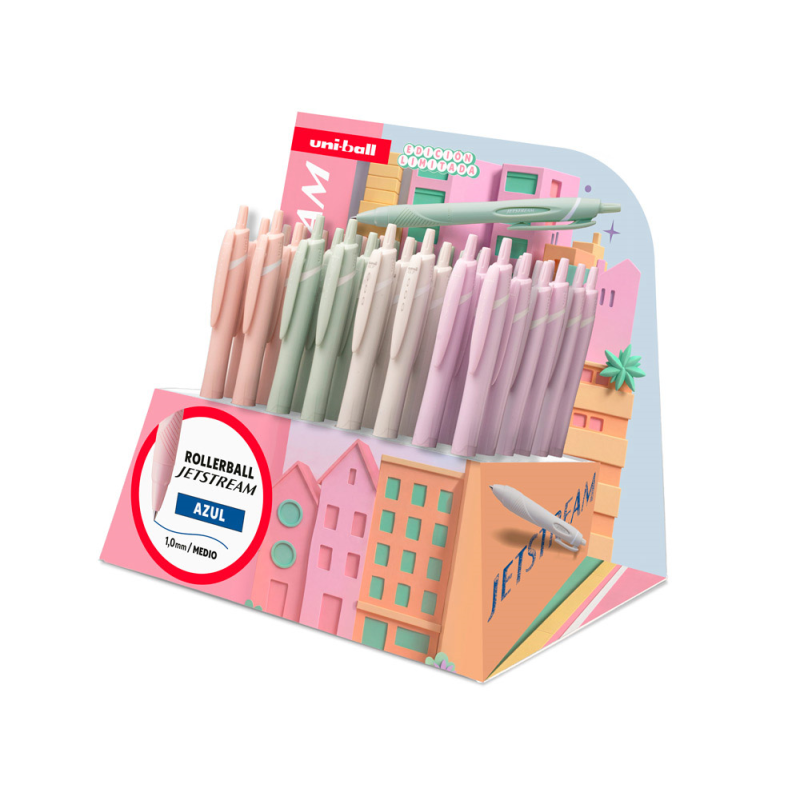 Boligrafo uni-ball jet stream sport sxn-150 tinta hibrida azul expositor de 48 unidades colores pastel surtidos