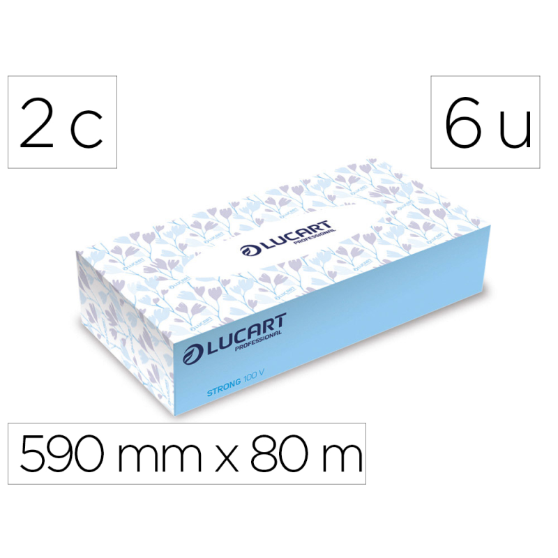 Papel para camilla lucart celulosa virgen 17 g 2 capas 216 servicios rollo 590 mm x 80 m caja de 6 unidades
