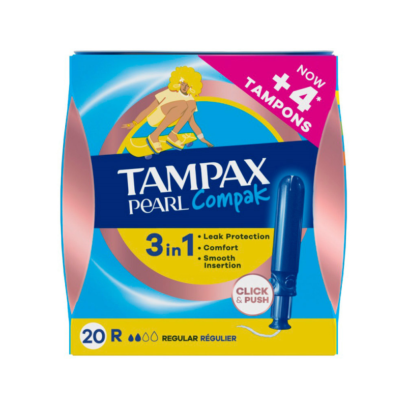 Tampon tampax pearl compak regular caja de 20 unidades