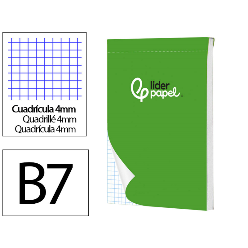 Bloc notas liderpapel cuadro 4mm b7 80 hojas 60g/m2 perforado