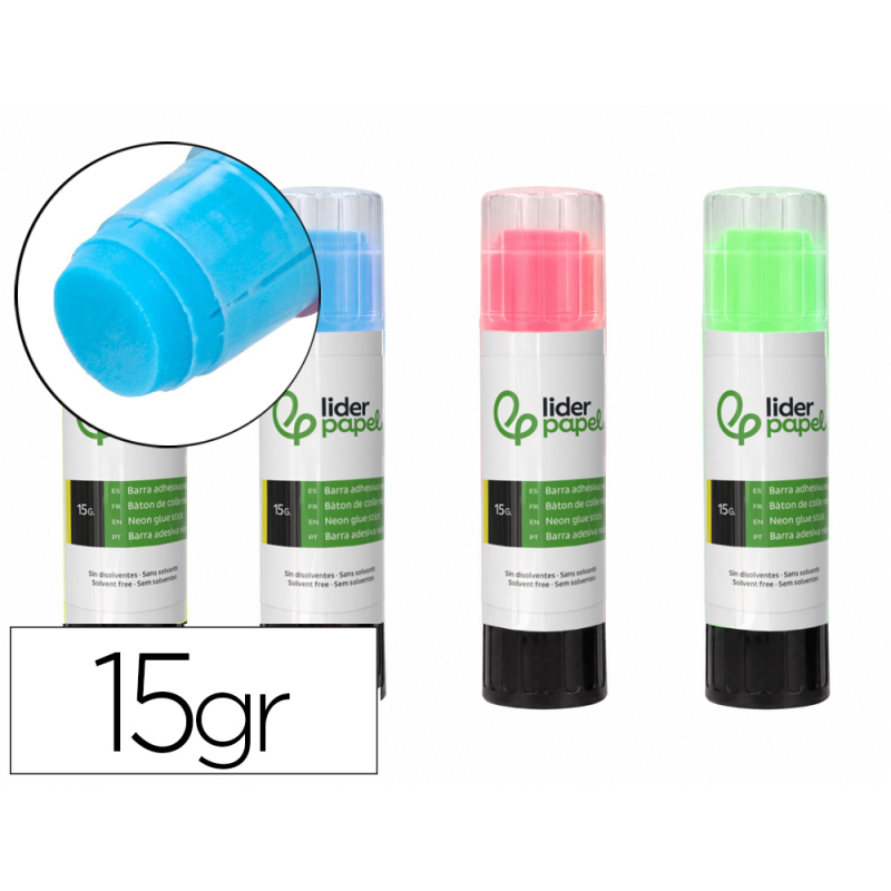 Pegamento liderpapel en barra 15 gr trazo magico color neon surtido unidad