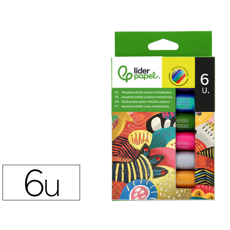Tempera solida en barra liderpapel escolar 10 gr caja de 6 colores surtidos