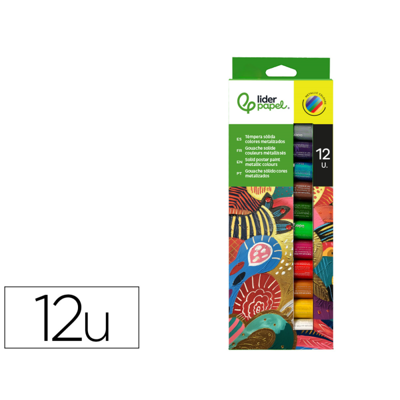 Tempera solida en barra liderpapel escolar 10 gr caja de 12 colores surtidos