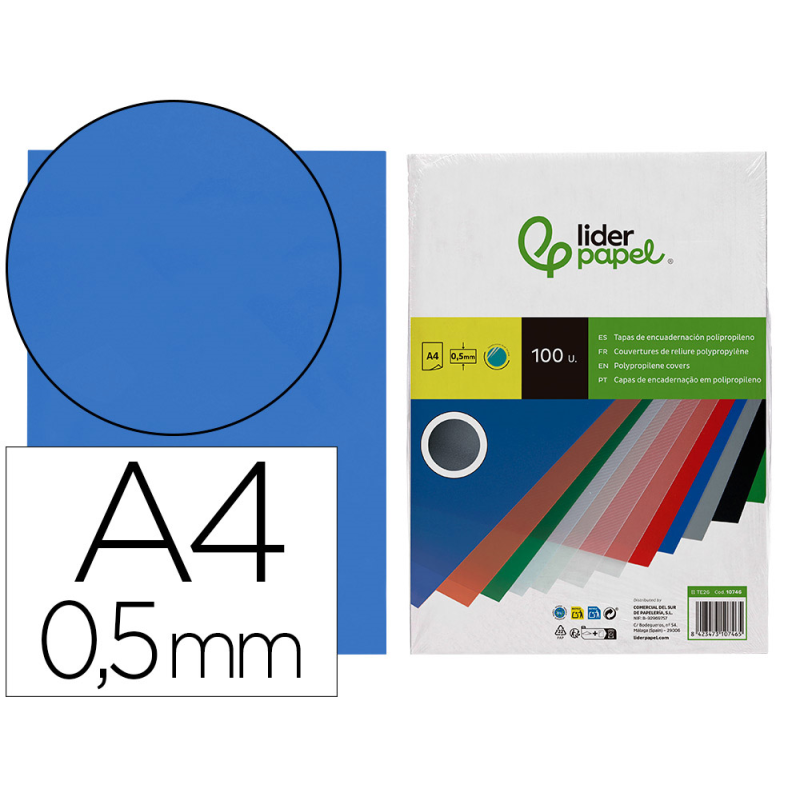 Tapa encuadernacion liderpapel polipropileno a4 0.5 mm azul translucido paquete de 100 unidades